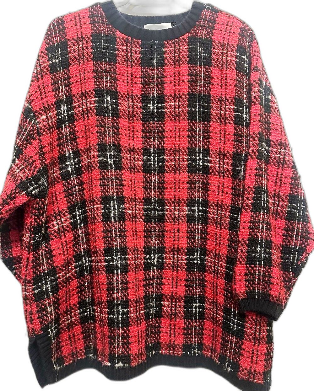 Vintage JK America Red Black Plaid Oversized Sweater 18/20 Made in USA Cozy Bold
